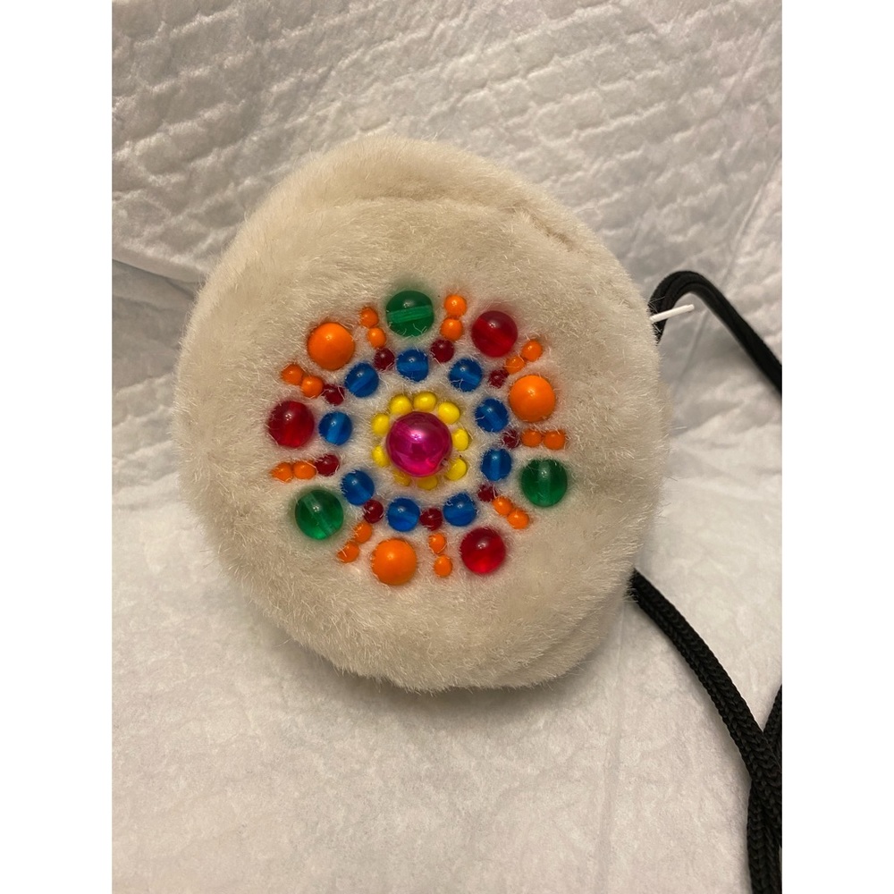 Nasir Mazhar Fur Beaded Circle Mini-Bag Necklace Pouch - Medicine Bag LIKE NEW